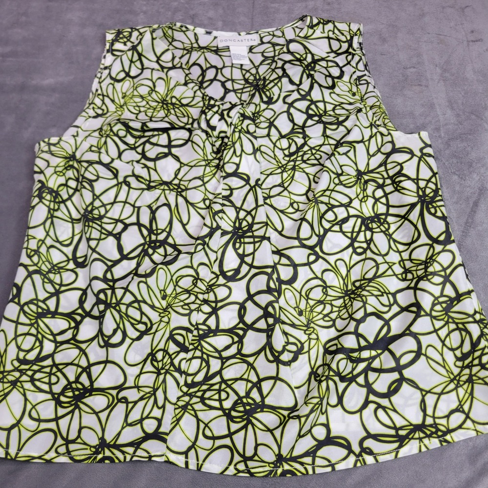 Doncaster Womens 100% Silk Sleeveless Blouse Lime Green Black Abstract Floral 21